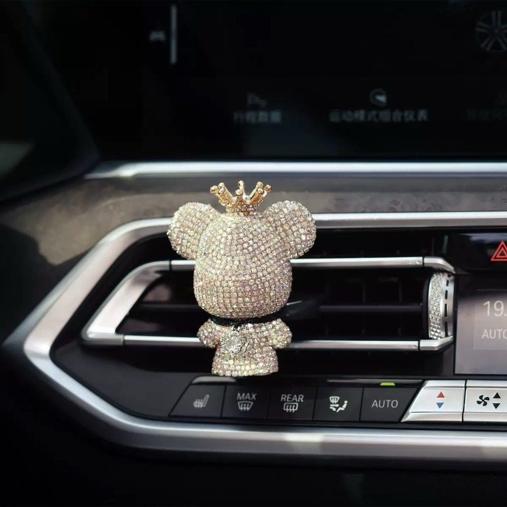 Bling Crystal Bear Car Air Freshener With Vent Clip (SLIVER)